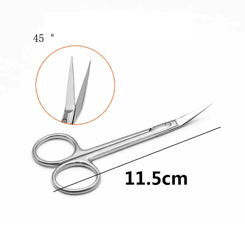 Plastic beauty stainless steel wow mouth scissors nasal septum 45 degrees scissors gold handle bird beak scissors nose comprehen