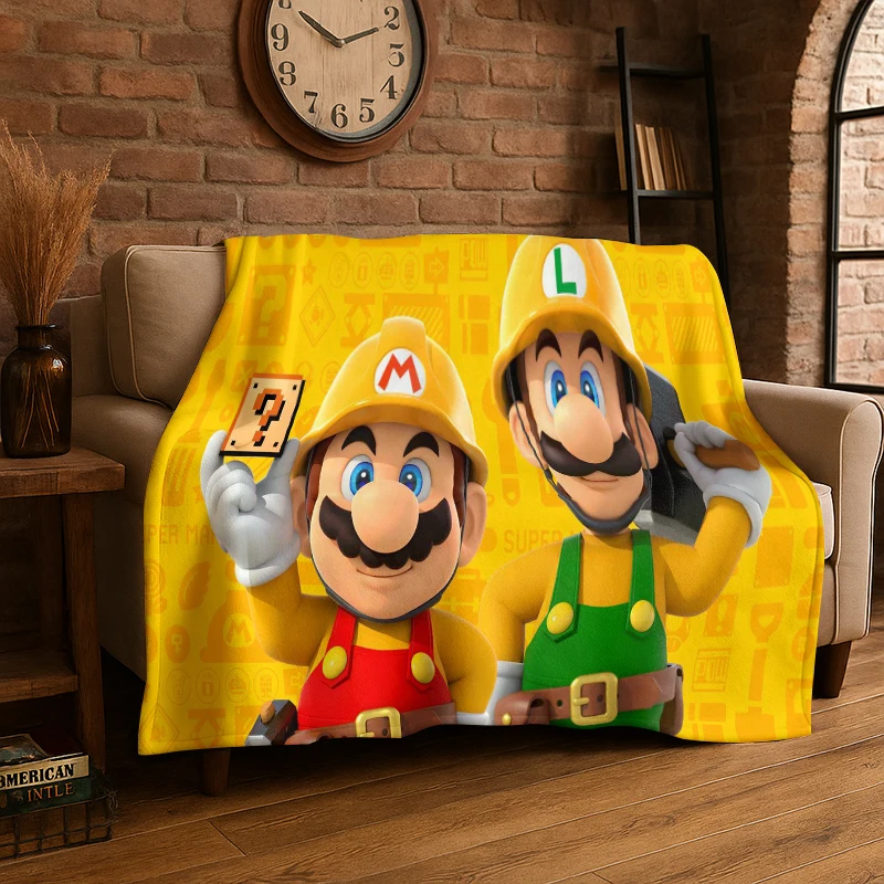 HD Cute Cartoon M-Mario Game Flannel Throw Blanket,Warm Cozy Blanket for Bed,Sofa,Couch,Bedroom,Living Room,Office,Camping Gift