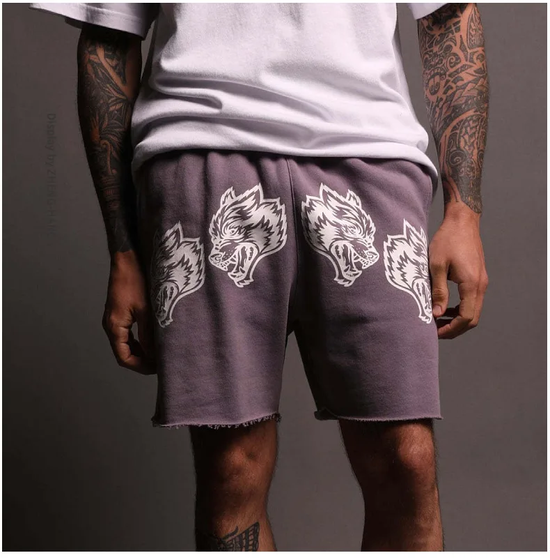 New Men\'s Cotton shorts Casual Jogging Sports Shorts Summer men Running Fitness Loose Wolf head short pants men