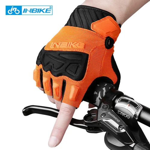 INBIKE-guantes de Ciclismo de medio dedo para hombre, guantes protectores transpirables sin dedos para correr, Fitness y deportes, accesorios de ciclismo