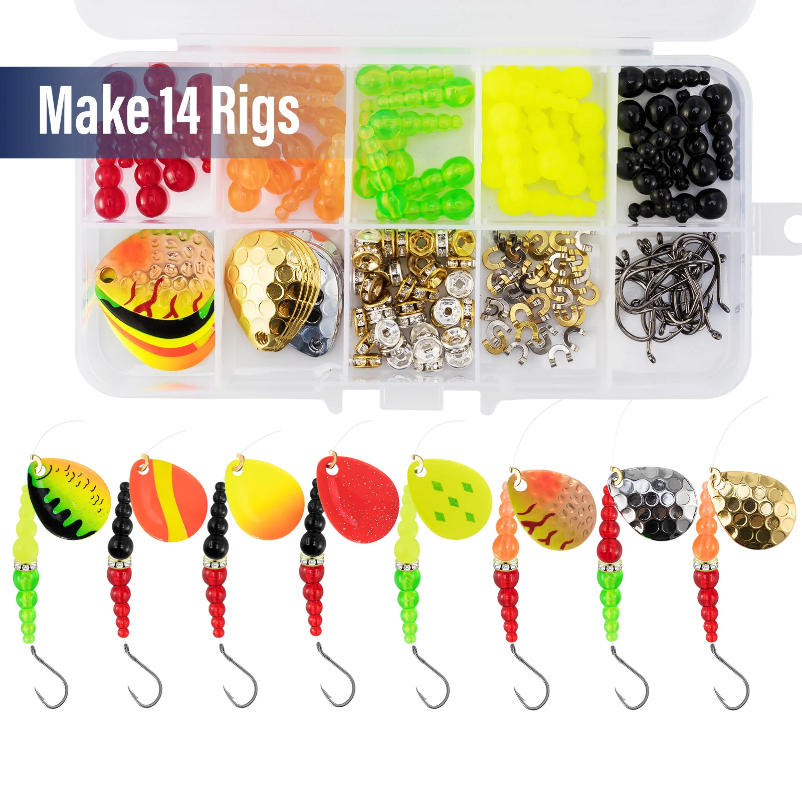 164pcs Fishing Rig Making Kit Walleye Lure Killer Trolling Rig Trout Spinner Bait Inline Spinner Lure Making Supplies Bass Perch