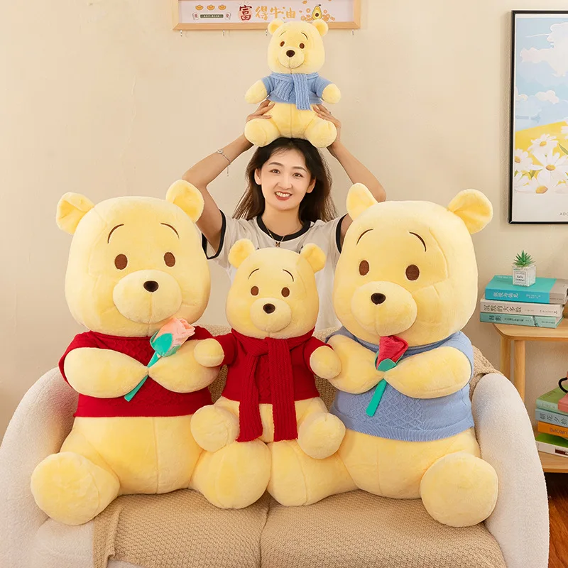 35/50/85cm Disney Plush Dolls Scarf Winnie Pooh Flower Kawaii Anime Plushie Toys Pooh Bear Stuffed Christmas Gift for Children