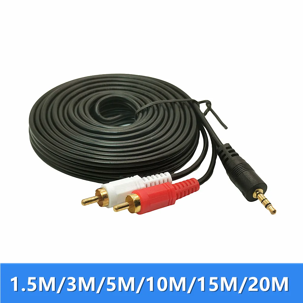 1.5M 3M 5M 3.5mm Male Jack to AV 2 RCA Male extend Cable connector For Phone TV AUX Sound computer PC Speakers Music Audio Cords