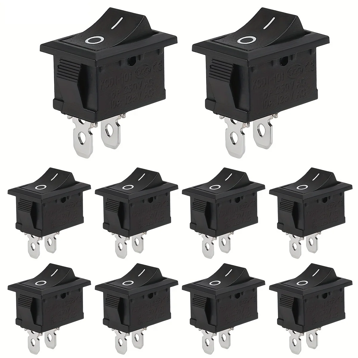 

10pcs SPST Rocker Switches - 2-Pin Snap-In Toggle Switches for Car Boat & Home Use On/Off Control 250V 6A Black