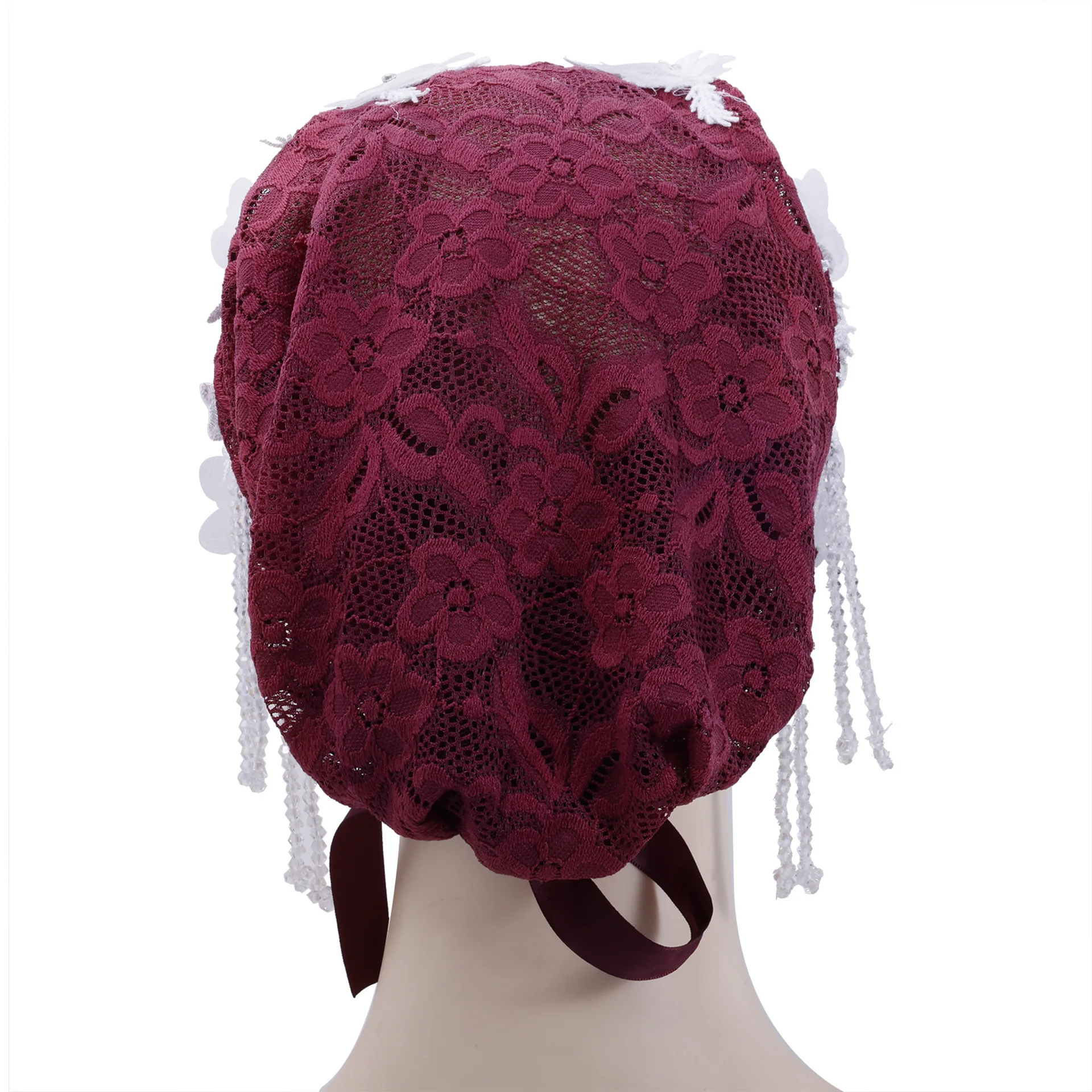 Di lusso Del Merletto Del Ricamo Cofano Turbante Nappa Bead Cappello Delle Donne Musulmane Hijab Berretti Islam Berretto Da Sposa Foulard Del Partito Turbante Mujer
