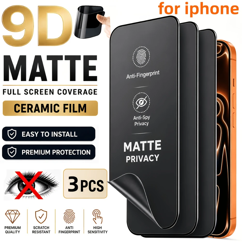 NNBILI 3er-Set Vollflächiger Matter Sichtschutz-Bildschirmschutz Keramikfolie Anti-Spionage Verbesserte Kantenschutz für iPhone 18 Pro Max