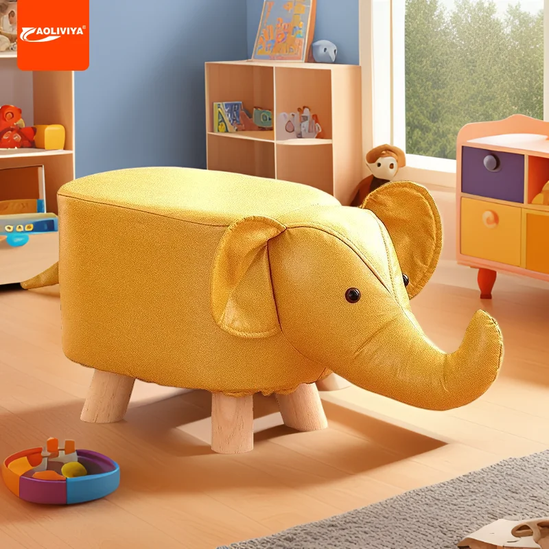 Aoliviya Solid Wood Stool Cartoon Animal Elephant Low Stool Home Living Room Fashion Small Bench Creative Children's Shape Stool