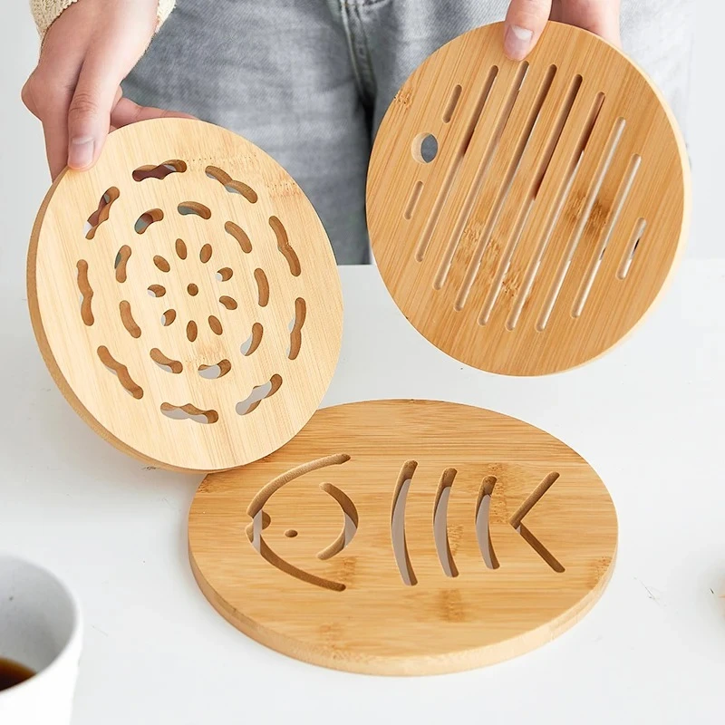 Flower Shape Bamboo Insulated Dining Table Mat Heat Resistant Kitchen Bowl Placemat for Home Use