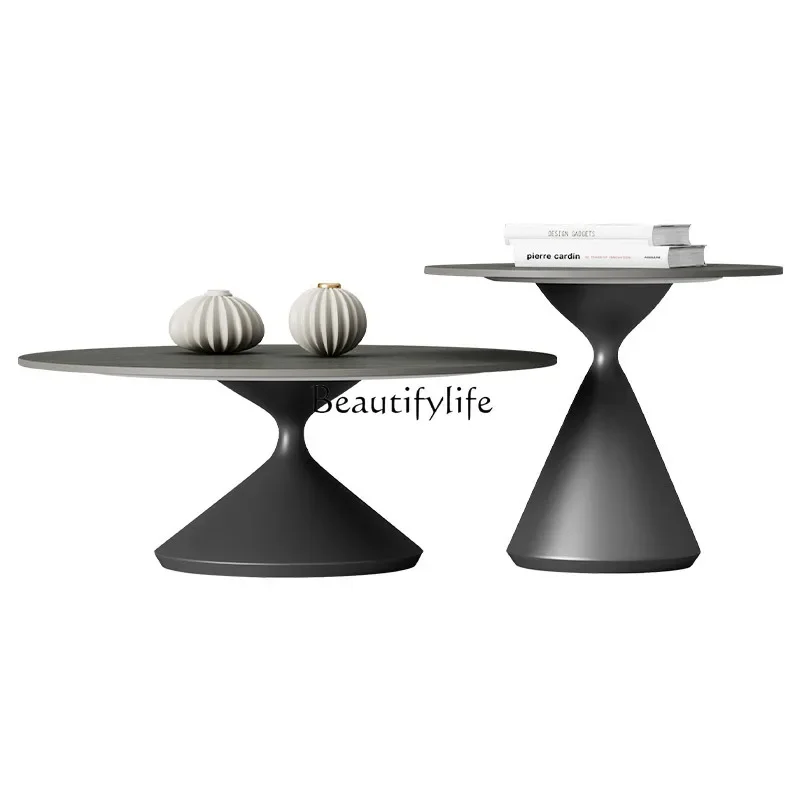 

ls 42Rock slab Italian minimalist large flat floor living room black and white wabi-sabi wind coffee table combination