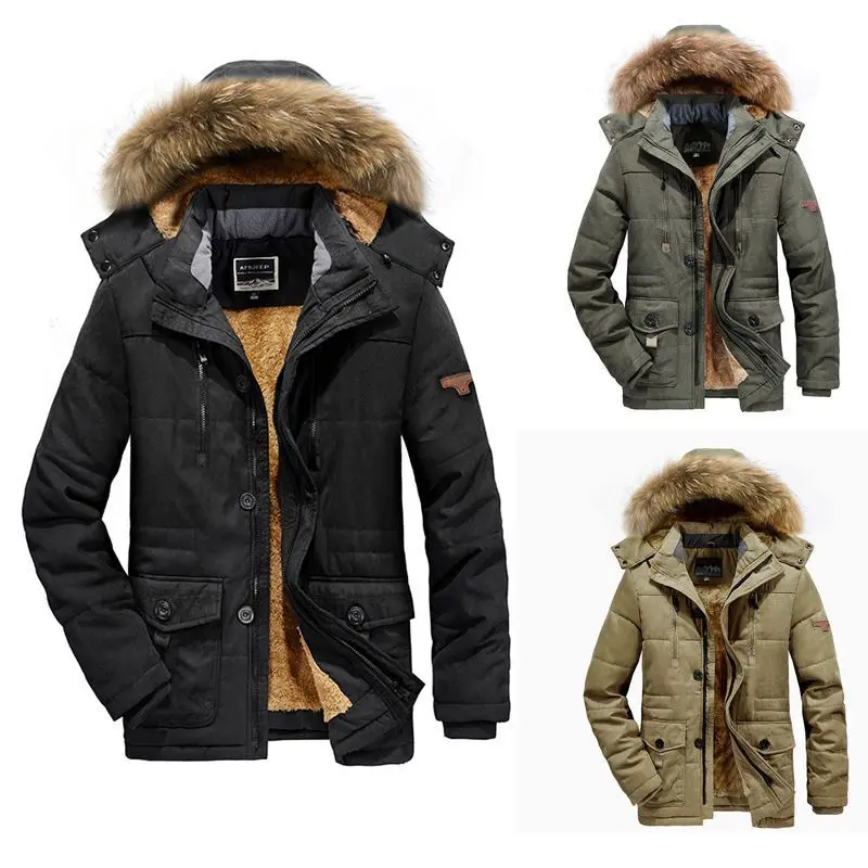 7176 Winter Plush And Thick Medium Length Large Men's Cotton Jacket