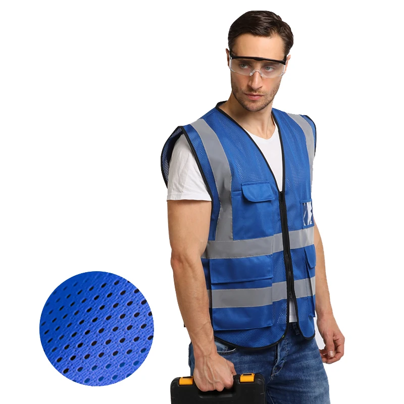 Hi Vis سترة السلامة الأرجواني عاكسة مع سحاب وجيوب للرجال والنساء