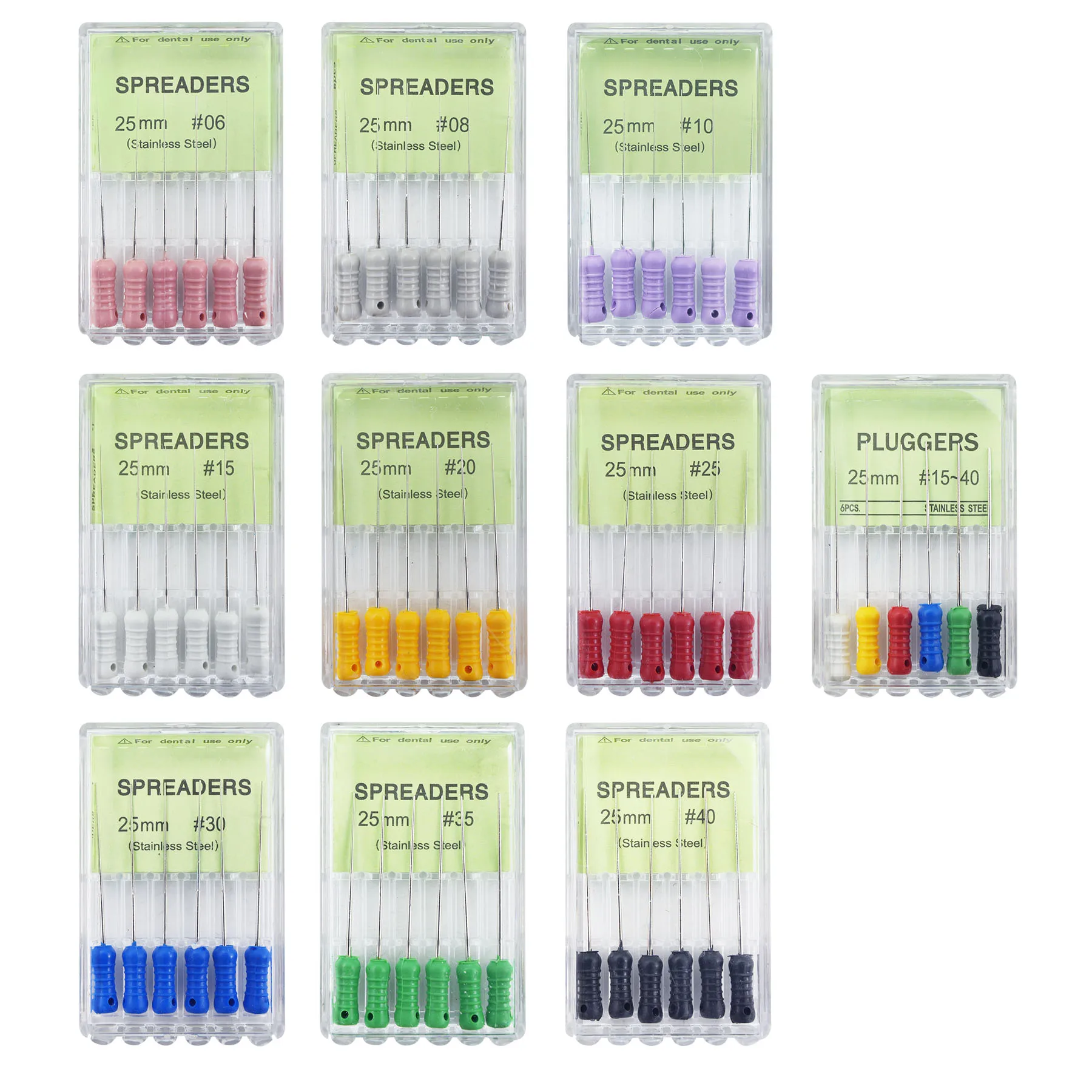 6pcs/Box Dental Tapered Finger Spreaders File Stainless Steel Endo Root Canal S Files Hand Use Endodontic Tools Dentist Drills