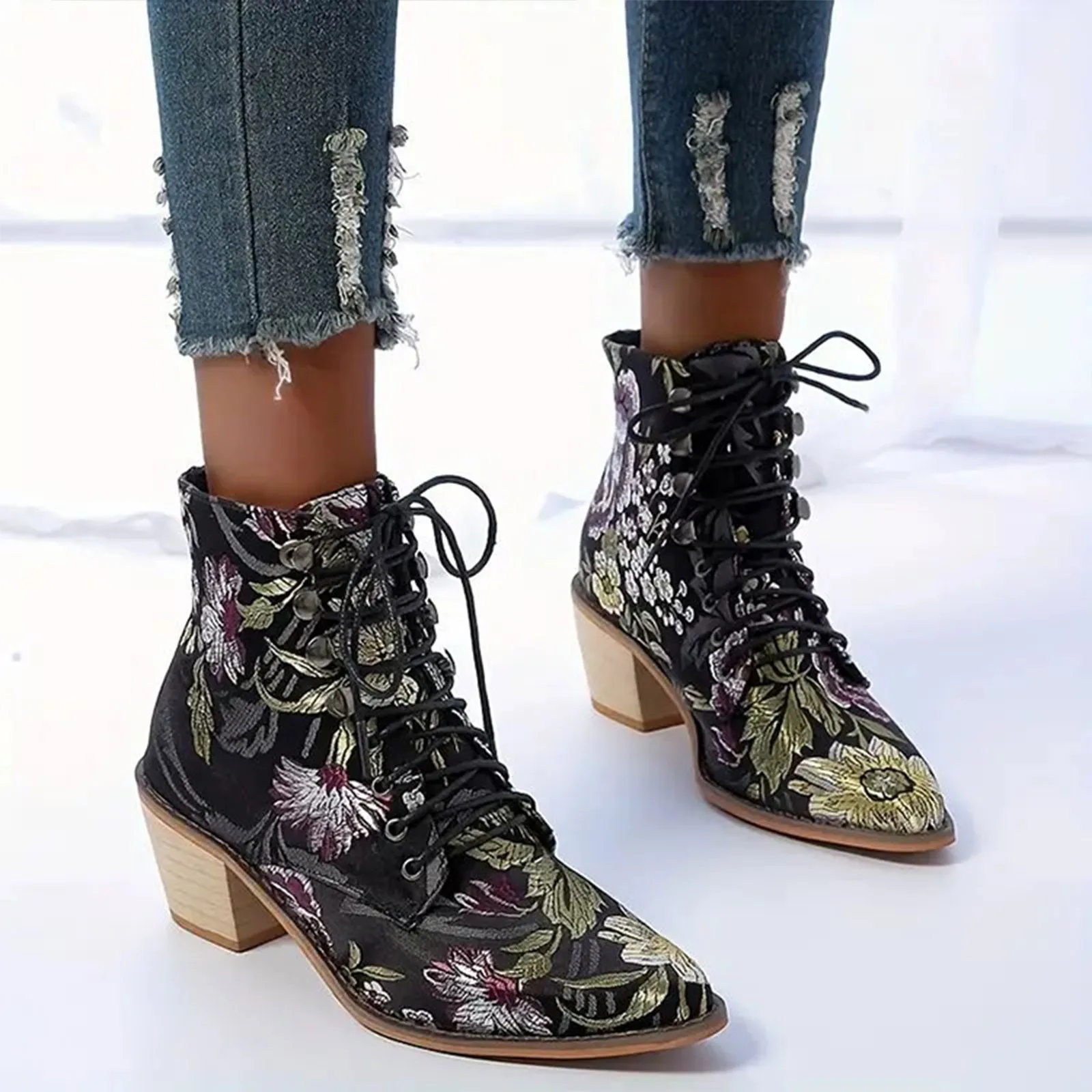 Women’s Ethnic Embroidered Ankle Boots 1