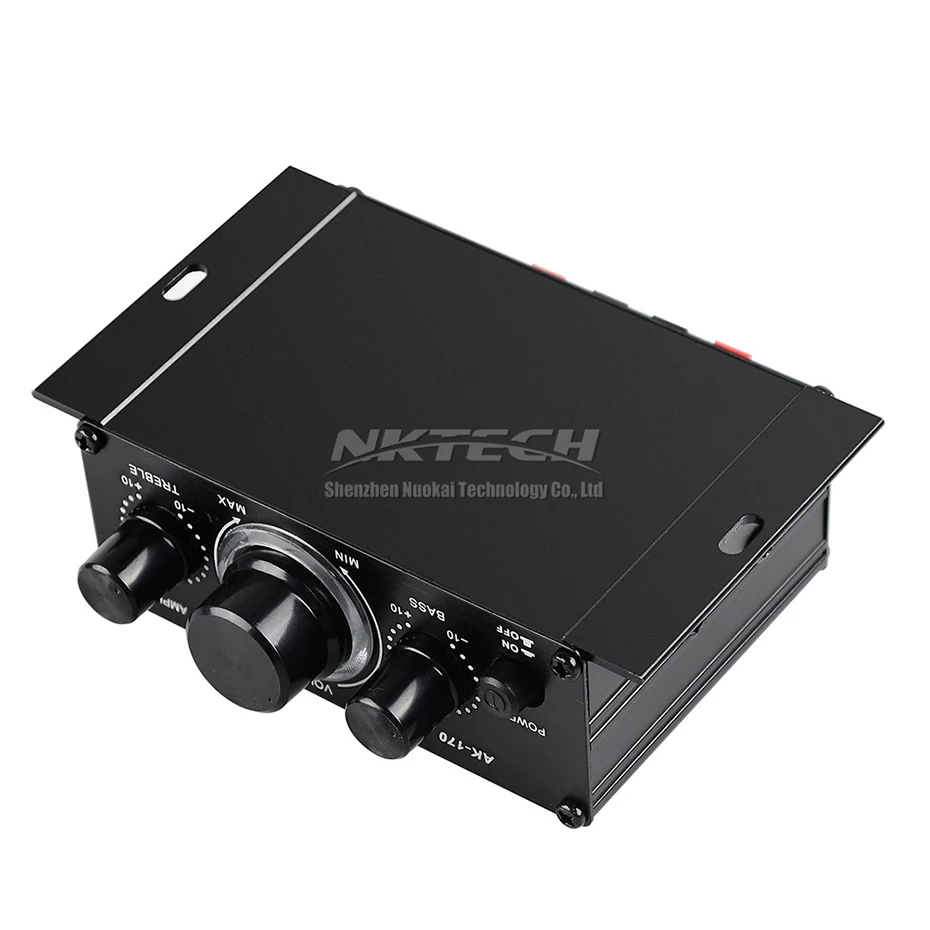 เครื่องเล่นดิจิทัล AK-170 NKTECH เครื่องขยายสัญญาณเสียงสำหรับรถยนต์เครื่องขยายสัญญาณเสียงออกแบบ BTL HiFi สเตอริโอ2CH บ้าน20W RMS คอมพิวเตอร์ MP3ซีดีไฟ RCA สีฟ้า LED