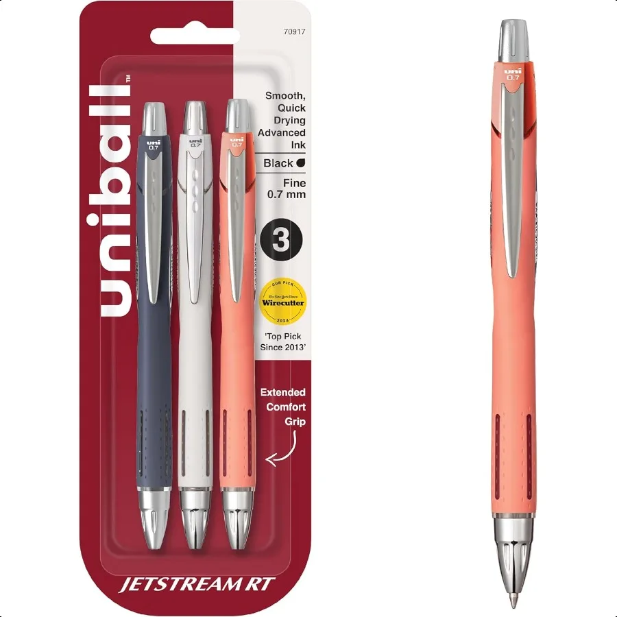 أقلام Jetstream RT NY Times Wirecutter أفضل قلم لحزمة أكثر من العقد مكونة من 3 أقلام ذات نقاط رفيعة سوداء مقاس 0.7 مم للعودة إلى المدرسة #1