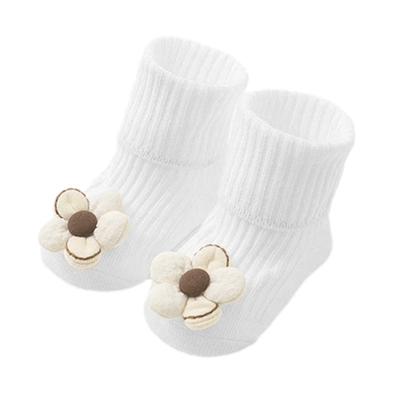 Soft Breathable Baby Flower Decor Warm Socks Floor Socks Anti Skid Length Socks for Indoor Outdoor Activities