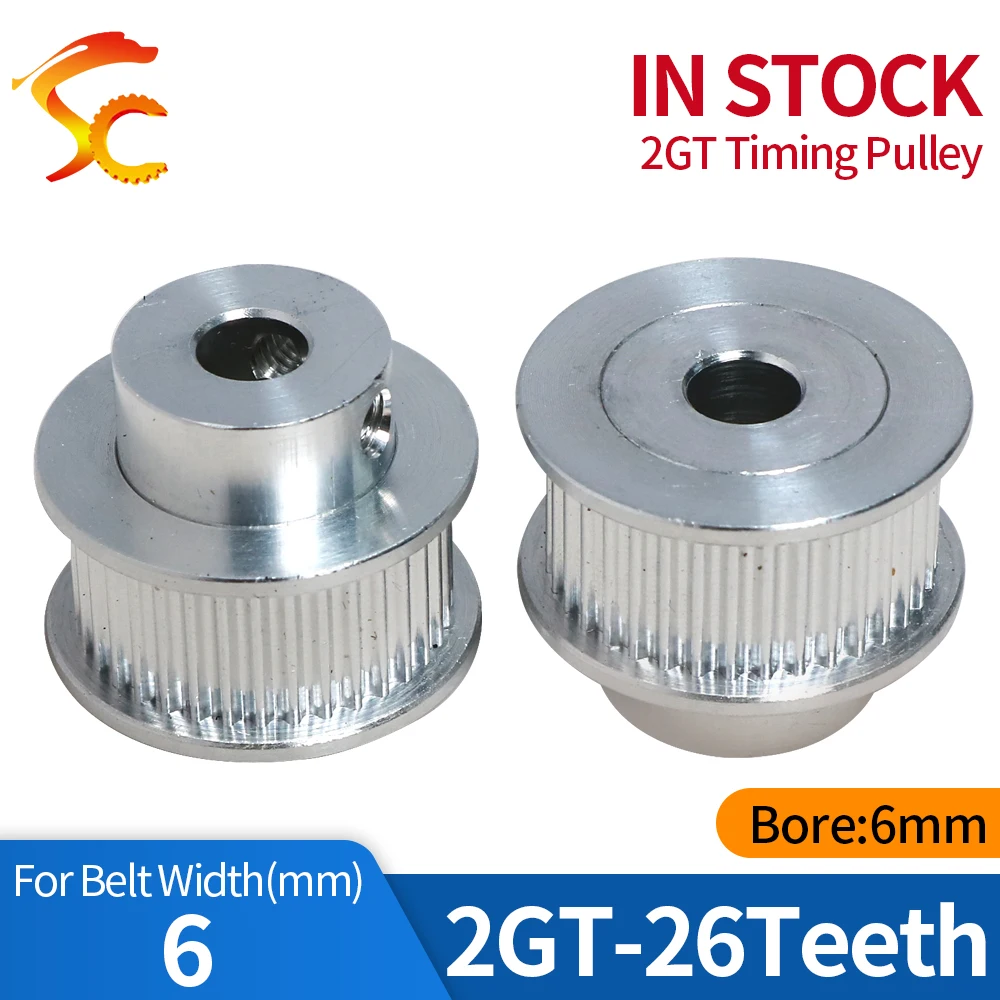 ONEFIRE GT2 Aluminium alloy Pulley 26Teeth 2M Timing Pulley Bore 6mm Belt Pulley for Width 6mm GT2 Pulley