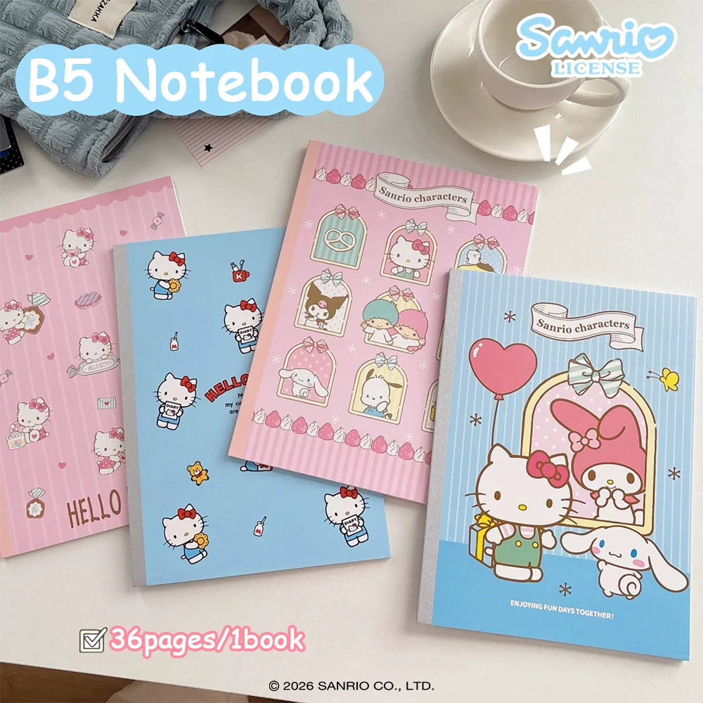 1/2Pcs B5 Hello Kitty Melody Notebook， 36Pages Genuine Sanrio Journal Lined Notebooks ，Lay-Flat Perfect-Bound 80G Memo Notepad