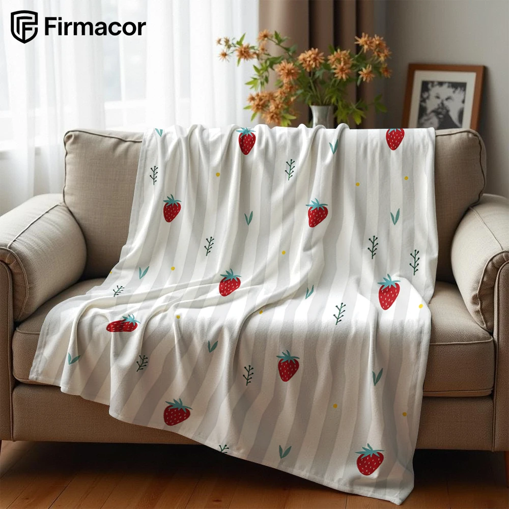 Stripe Strawberry Lightweight Microfiber Soft Christmas Fleece Blanket Warm Cozy Throw for Bed Sofa Office Travel All Season