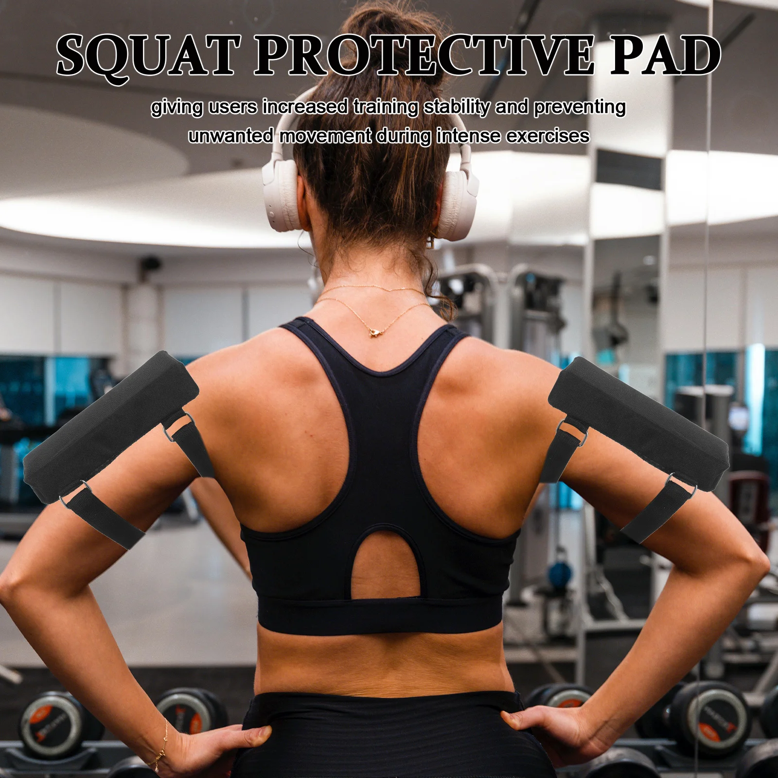 

1Pair Squat Machine Shoulder Pads Black Non-Slip High-Density Rubber Cushion for Leg Press Hip Thrust Workout Stability Support