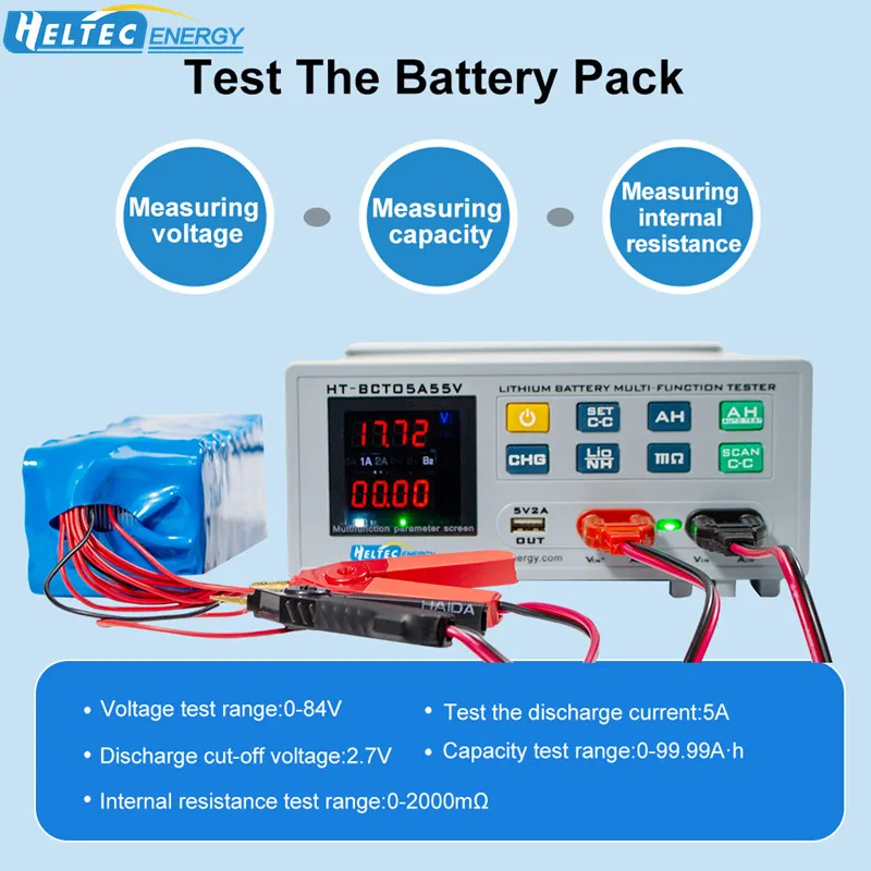 Heltec Lithium Battery Pack Parameter Tester LiPo LiFePO4 Capacity & Aging Voltage Tester for 36V 48V 60V 72V