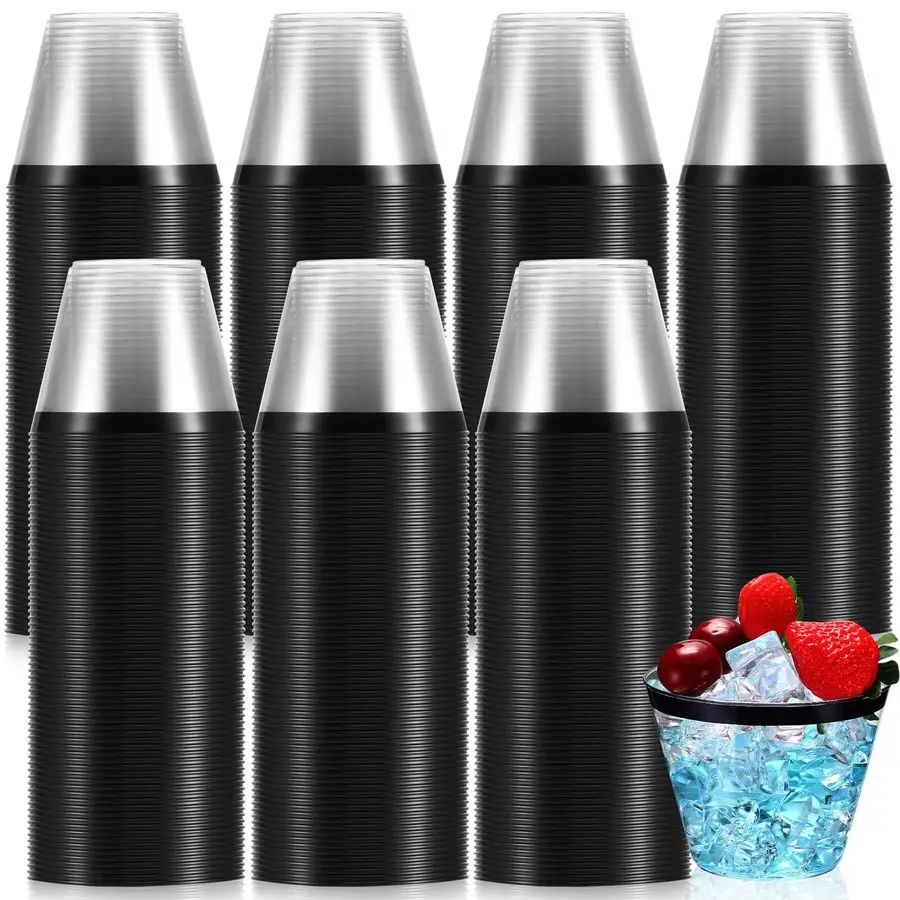 

200 Pcs Rimmed Plastic Cups 9 oz Disposable Wine Glasses Heavy Duty Plastic Clear Cocktail Cups for Party Wedding Birthday Brida