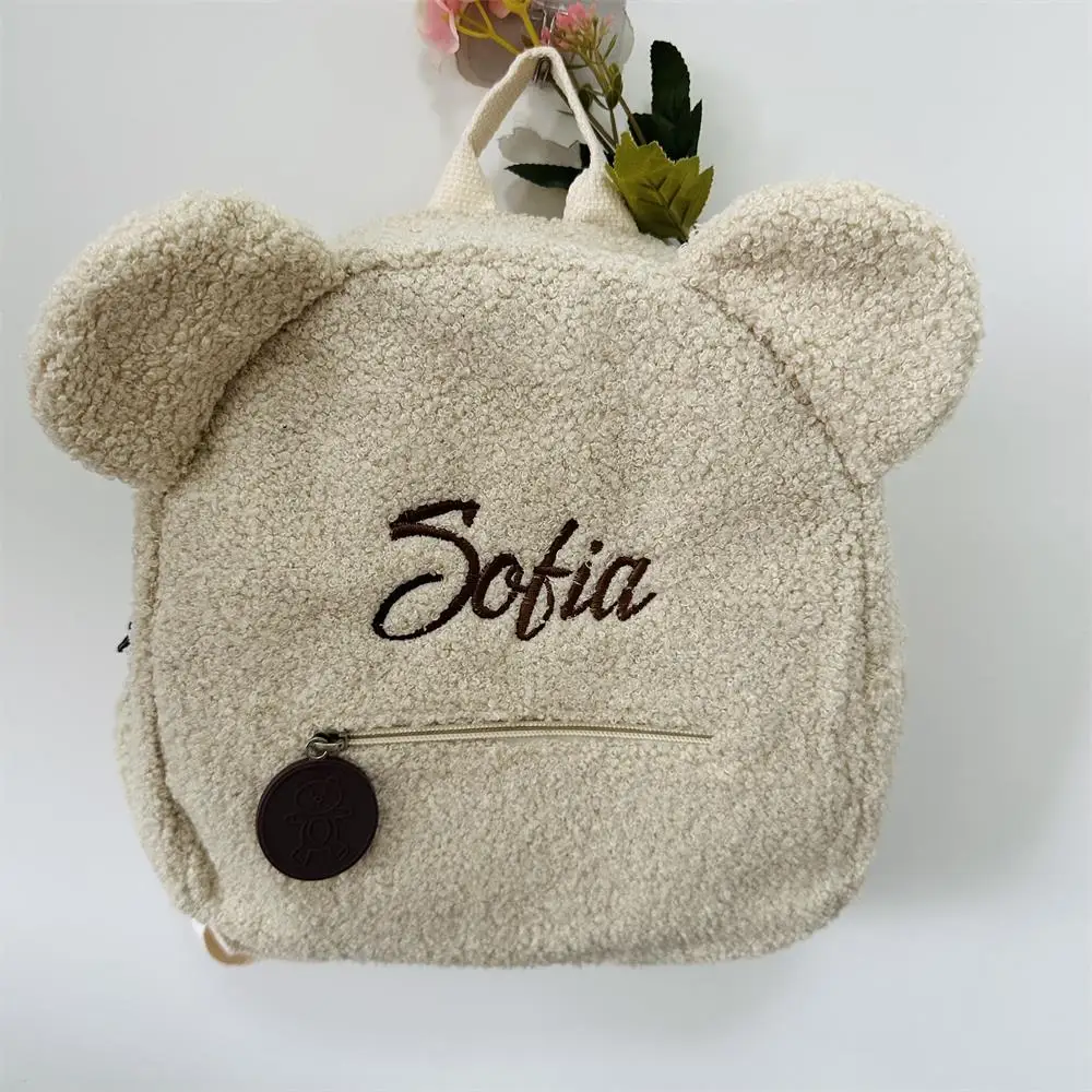 Mochila bordada personalizada para niños pequeños, de viaje de oso de peluche morral, regalo para niños y bebés