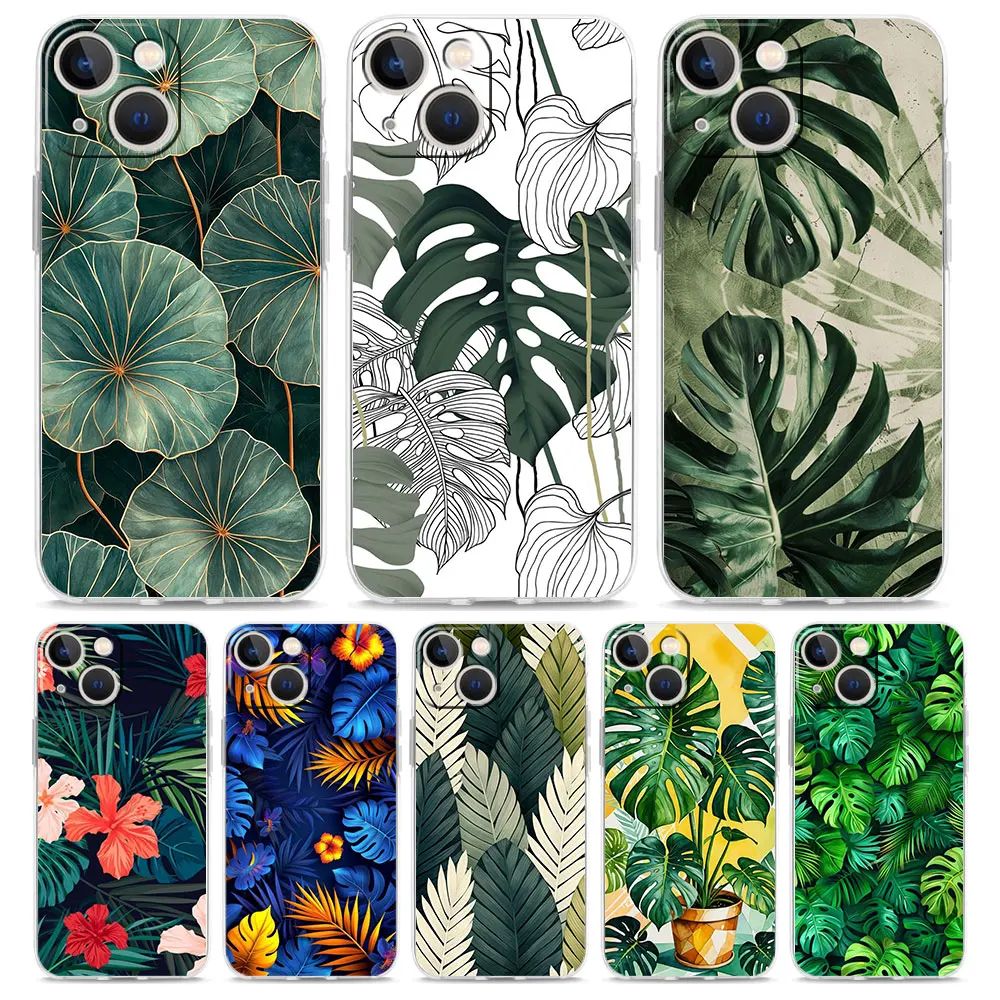 Handyhülle für iPhone 17 Air Hüllen iPhone 16 15 12 13 14 Pro Max SE 7 8 Plus iPhone11 Transparente Weiche Schutzhülle Blätter Monstera Grün