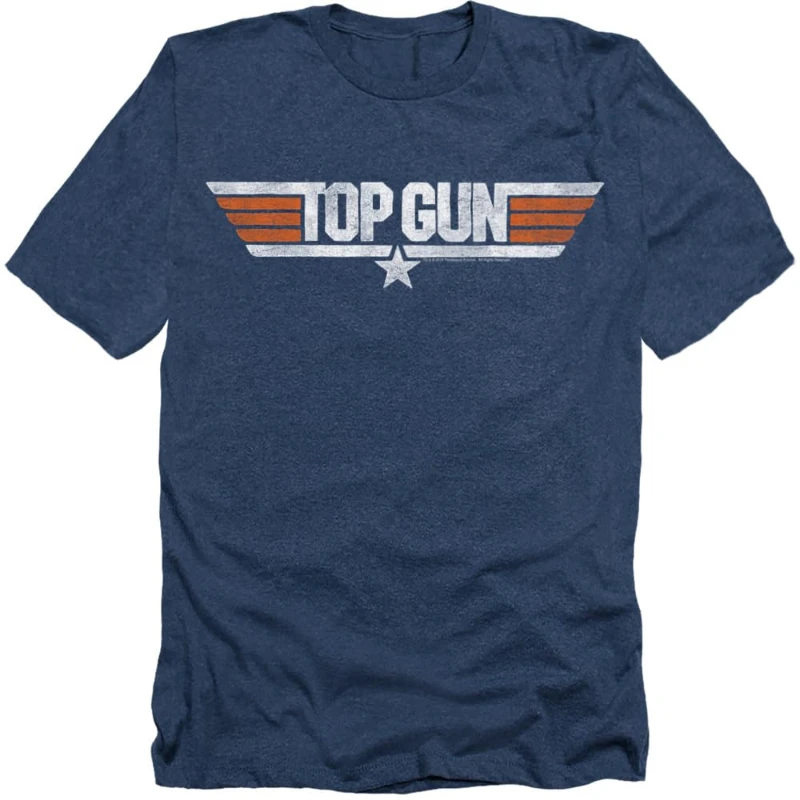 Top Gun Distressed Logo T-Shirt (Heather Navy) 2026 Summer New Women's Vintage Oversized Loose Casual