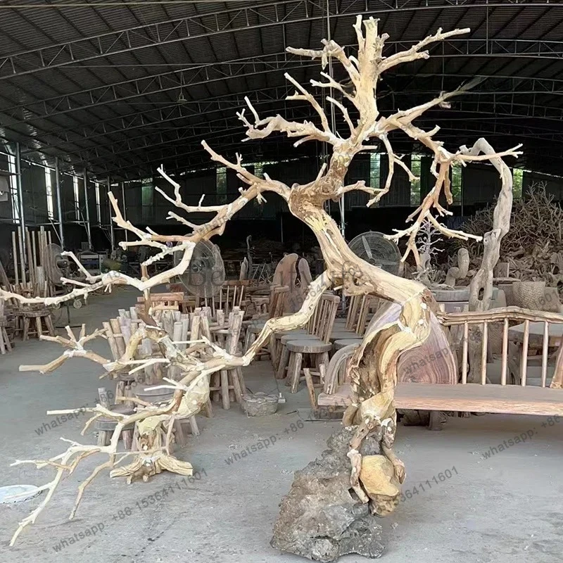 Yingke Pine Imitative Tree Large Fake Trees Chinese Indoor Landscape Window Root-Covered Stone Landscape