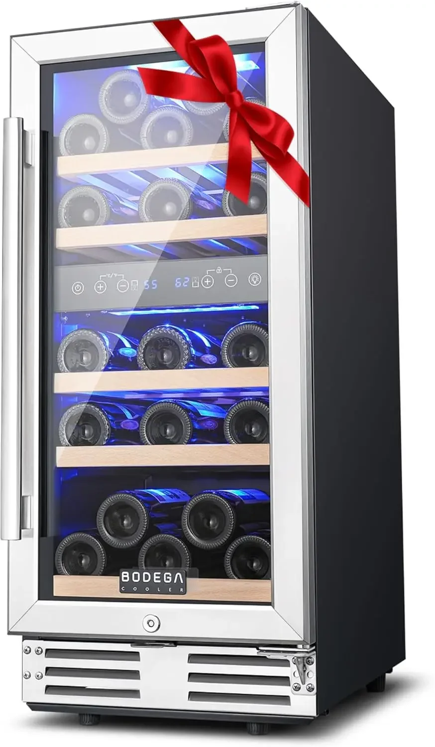 Enfriador de vino de 15 pulgadas, refrigerador de vino de doble zona con puerta de vidrio de doble capa, refrigerador de vino con control de temperatura digital