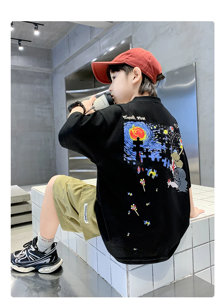 Heißer Verkauf: Designer-Sommer-T-Shirt für Jungen im Teenageralter, modisches Streetwear-Outfit, Kinder-Kurzarm-Cartoon-T-Shirt, Baumwoll-Oberteil – Detail 6