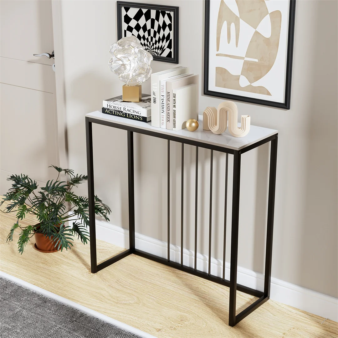Storage Accent Table LUVODI Rectangle Console Entry Table Behind Sofa for Entryway with Black Metal Frame,
