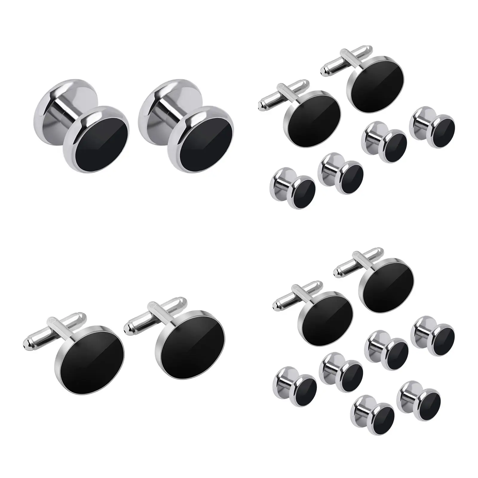 Cufflinks and Studs Set Unique Formal Jewelry Black Cuff Links Kit for Wedding Puit Shirts Party Business Groomsmen