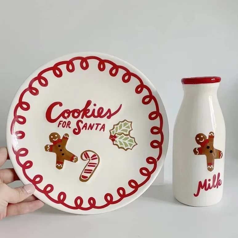 Christmas Dessert Ceramic Plate Set Holiday Snack Dish for Cookies Fruit, Candy and Appetizers