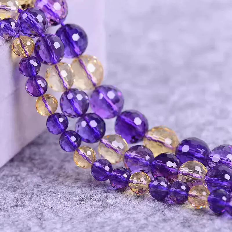 

Ametrine round Faceted 6mm 8mm 10mm nature purple DIY making jewelry necklace 38cm FPPJ wholesale1string loose beads