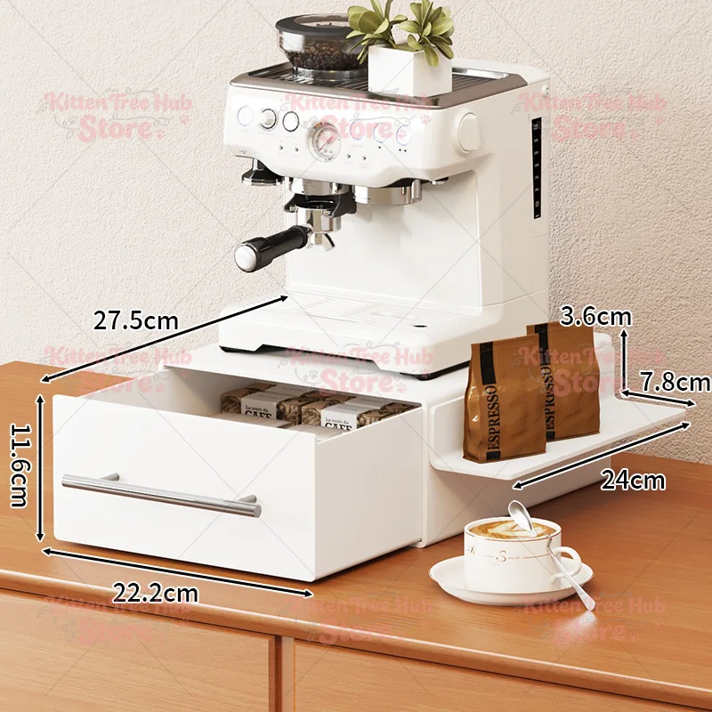 Pull-out Coffee Storage Rack with Drawer, Countertop Heightening
