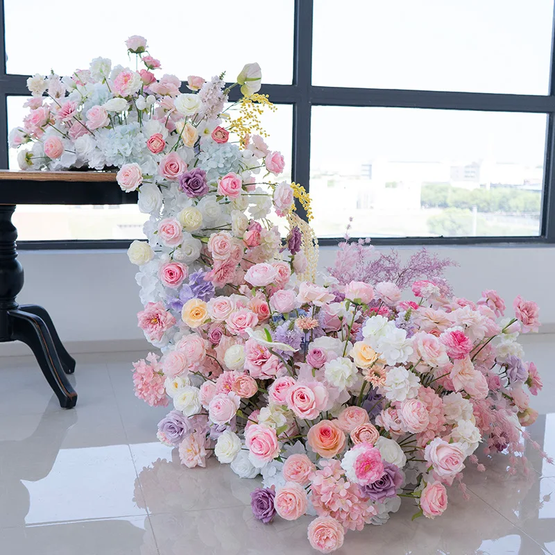 Dream pink fake flower trailing waterfall , photo decoration Internet celebrity hotel dining table long table simulation