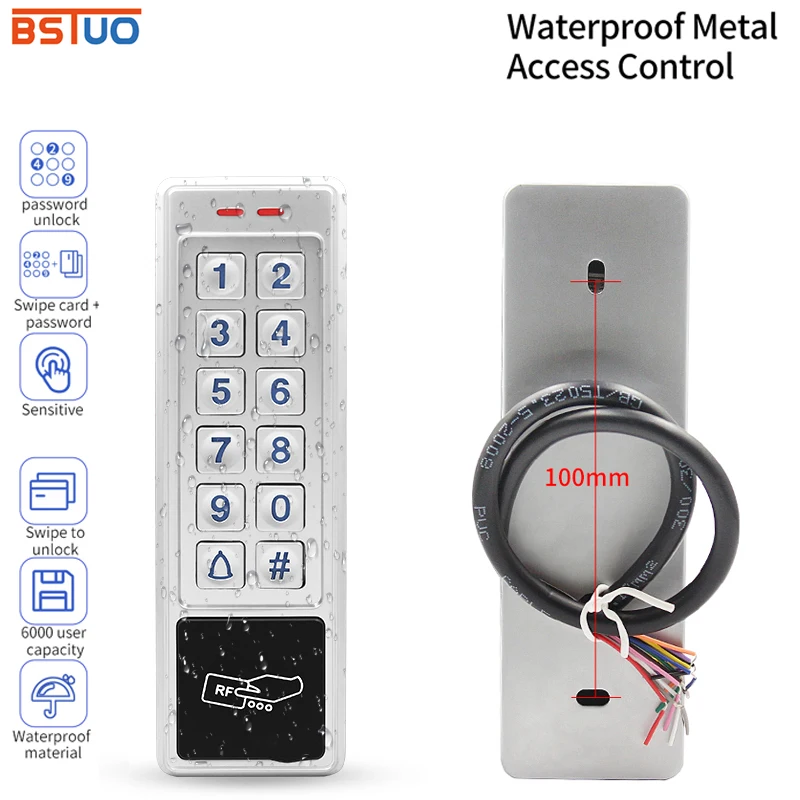 Outdoor Waterproof Access Control Keypad RFID Keyboard System 125KHz RFID Card Reader Metal Touch Controller Wiegand26 Doorbell