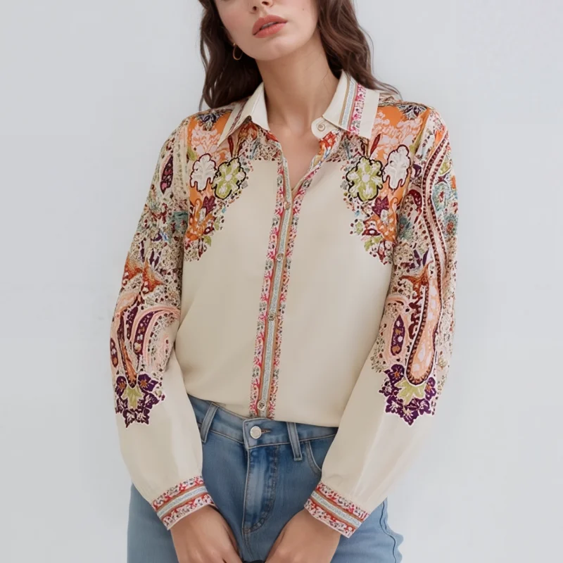 

Autumn Fashion Casual Floral Print Blouse Women Shirts Office Lady Elegant Tops Long Sleeve Clothes