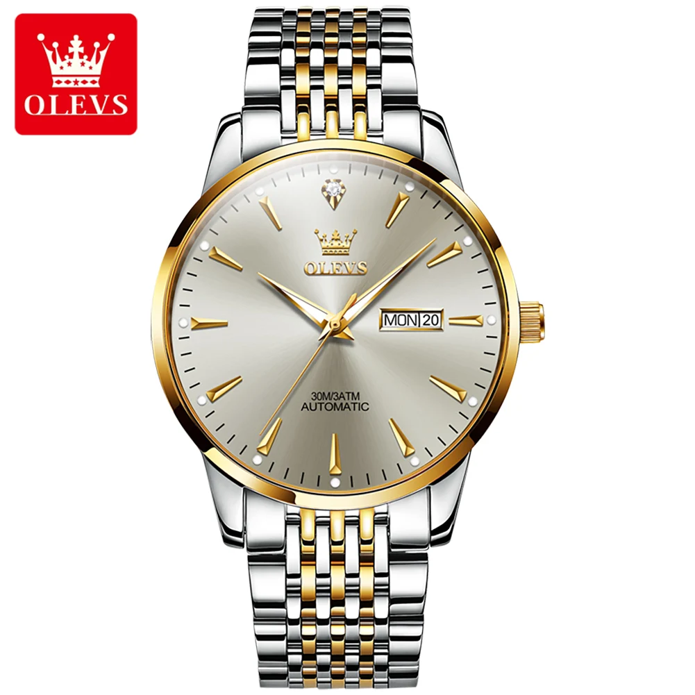 OLEVS 6635 Orginal Automatic Watch Fashion Dual calendar Waterproof Mens Mechanical Watches Luxury Top Brand Wrist Watch for Men