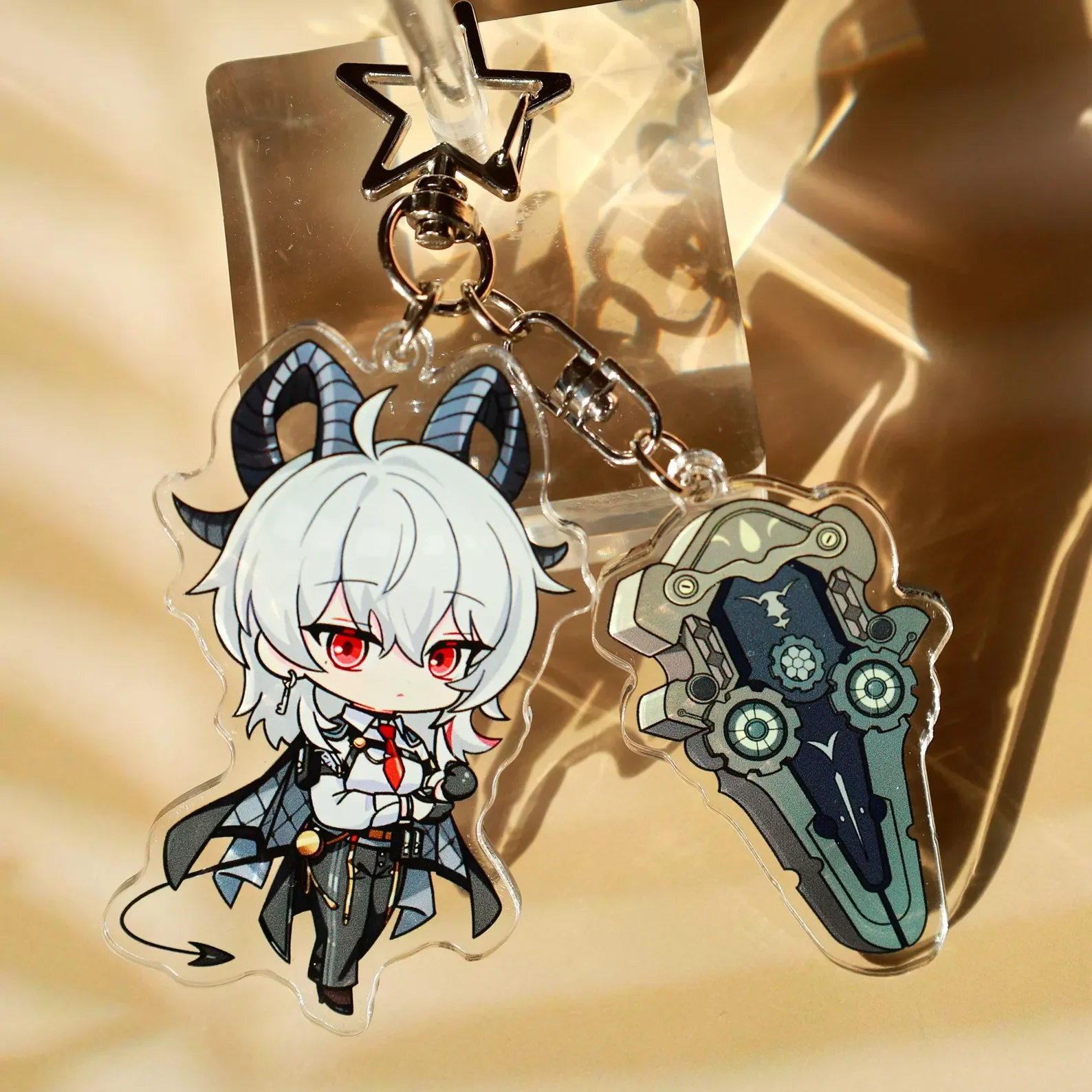 Wuthering Waves Zani Cute Chibi Anime Acrylic Keychain with Weapon Charm Desk Decor Key Ring for Anime Fans
