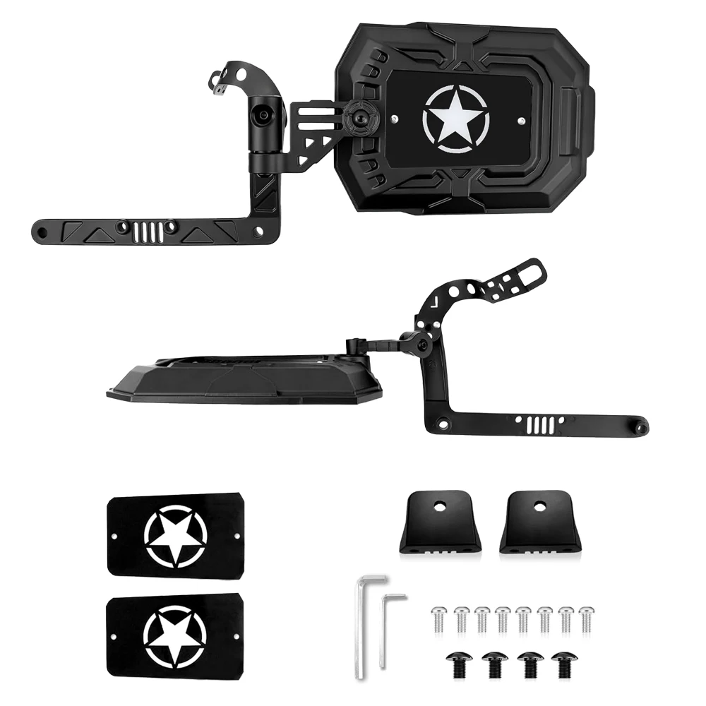 Star Emblem 360° Adjustable No-Drill Side View Mirrors Vibration-Free Offroad Exterior Accessories Fit for Jeep Wrangler JK JKU