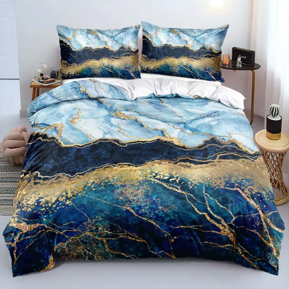 Black Marble Duvet Cover Set Gold Metallic Marble Bedding Set Black Gold Abstract Marble Texture King Size Comforter Cover Sets