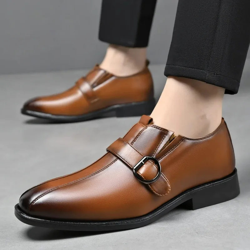 Size 38-47 Luxury Designer Shoes for Men Fashion Men Dress Shoes Solid Color Wedding Shoes Male Buckle Designer Man Leather Shoe #1