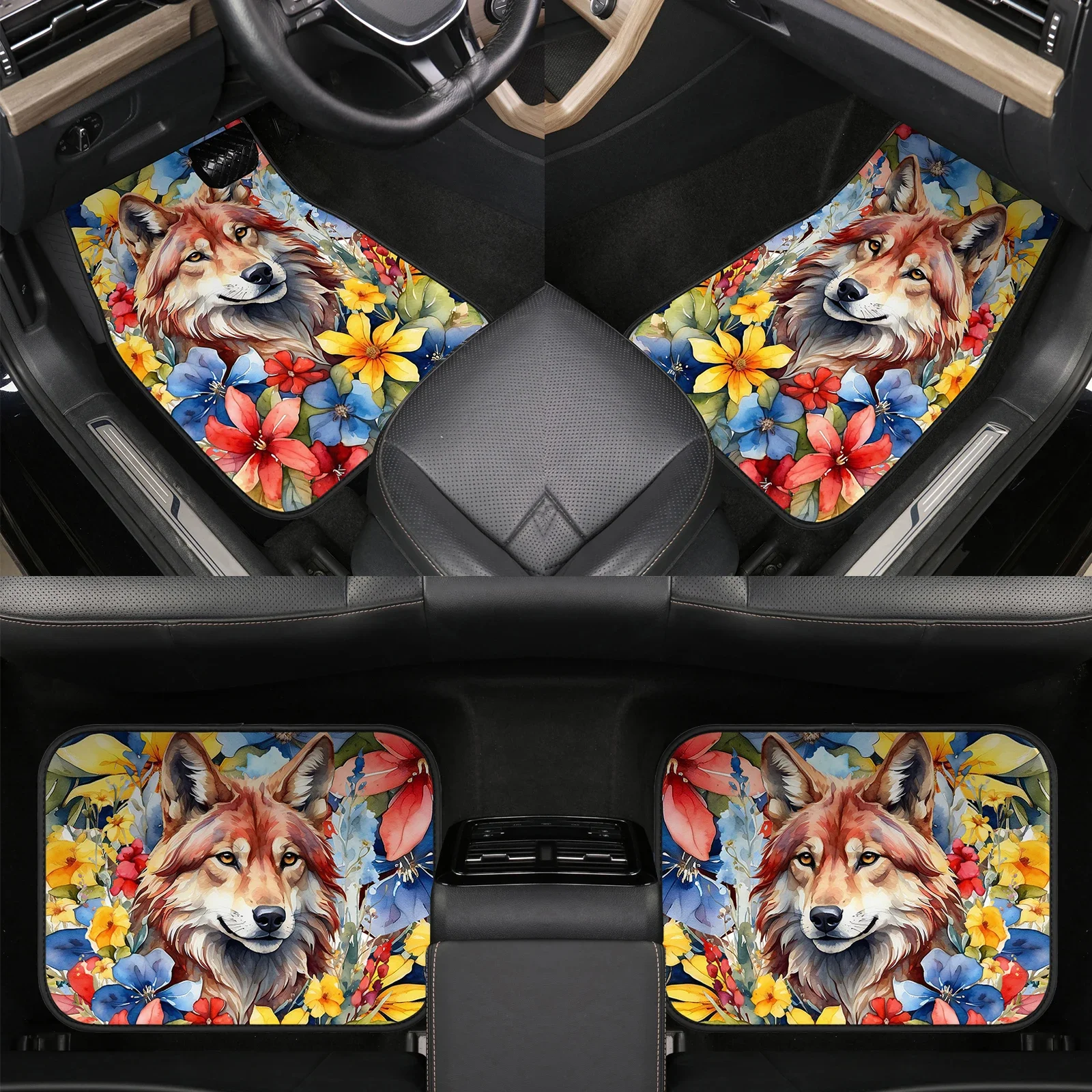 Wolf print Car Floor Mats Anti-dirty Pad Protector Automobile Interior Carpet Accessories fits Most Cars