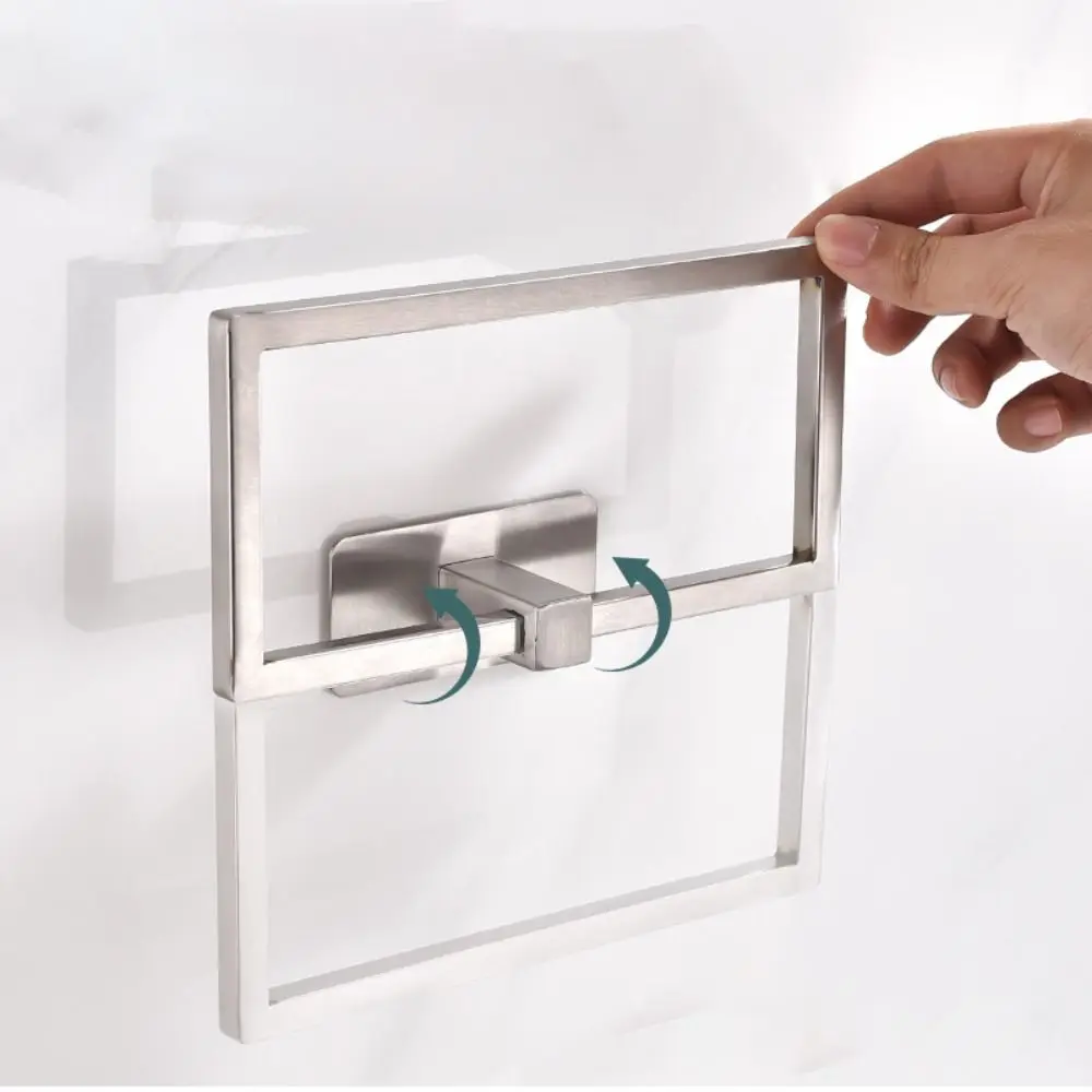 Waterproof Punch Free Towel Ring Rust-proof Ventilation Towel Ring Hangers stainless steel 180 degree flip Bathroom Towel Hanger
