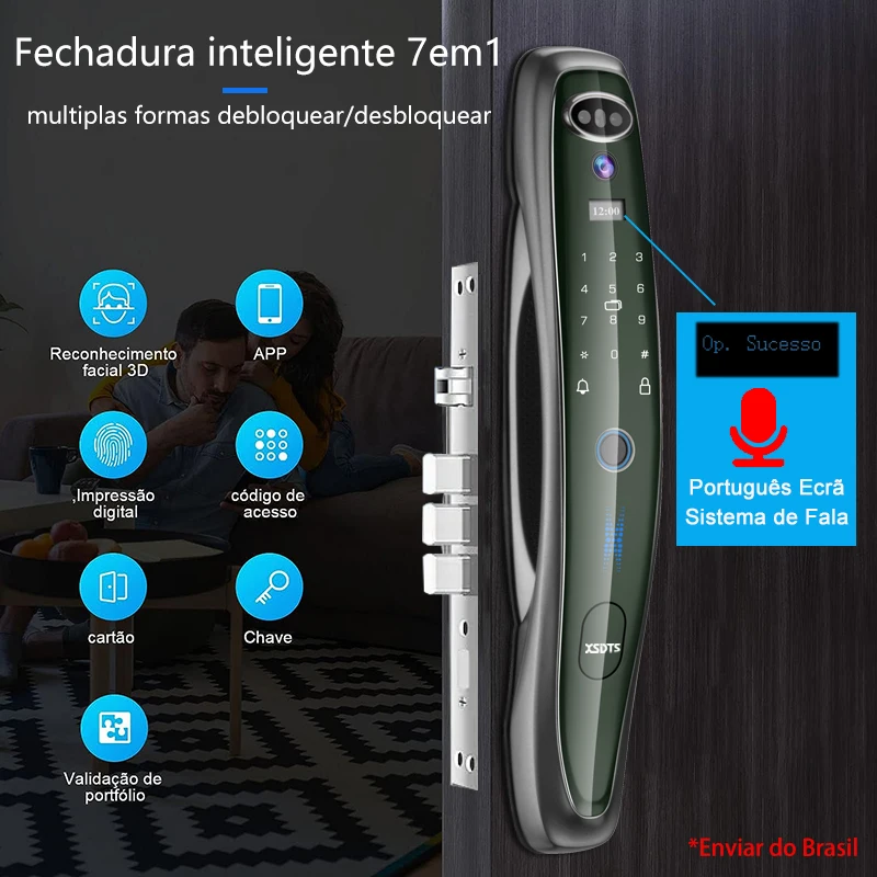 Tuya Smart, Fechadura de Porta 3D com Reconhecimento Facial, Monitor de Câmera, Segurança, Desbloqueio Inteligente por Impressão Digital, Senha,