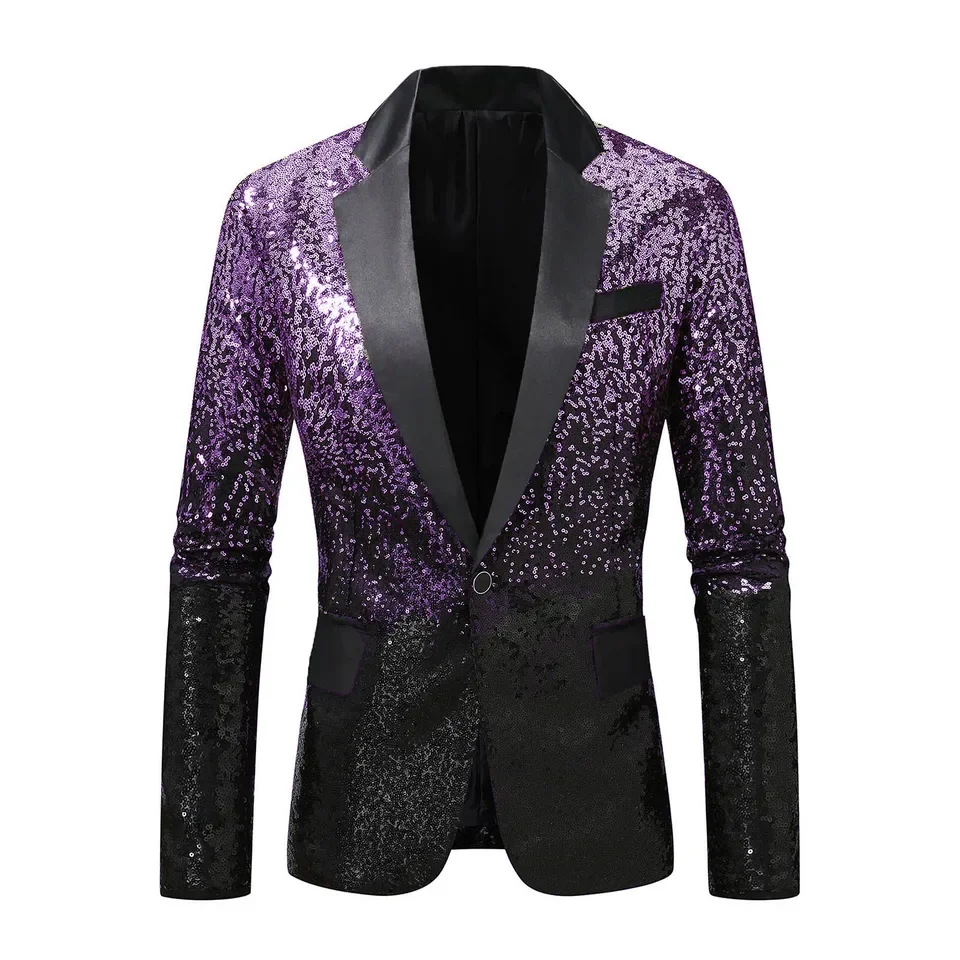 Men's Gradient Sequined Suits Luxury Sparkling Suit Wedding Prom Party Stage Performance Dress Coat Rave Outfit