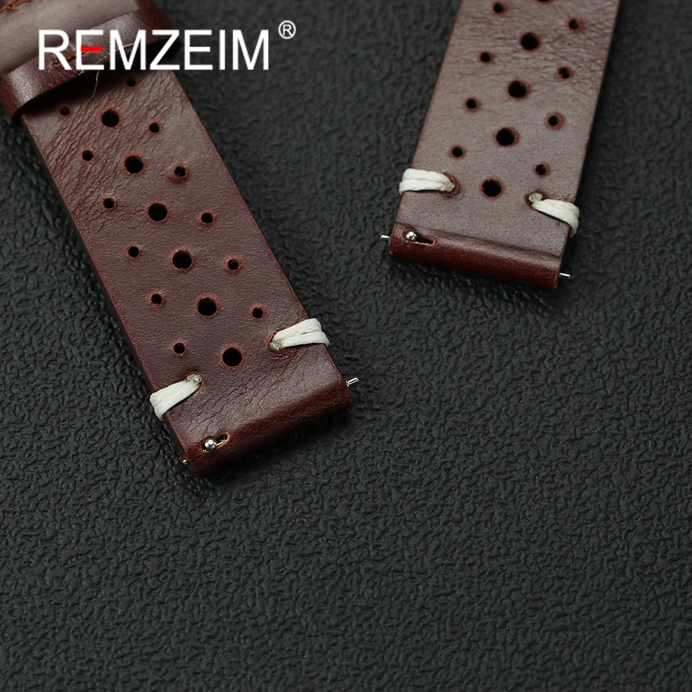 Высококачественный дышащий кожаный ремешок 20 мм 22 мм, масляный воск, ремешки для часов из воловьей кожи, быстросъемный деловой мужской ремешок для наручных часов